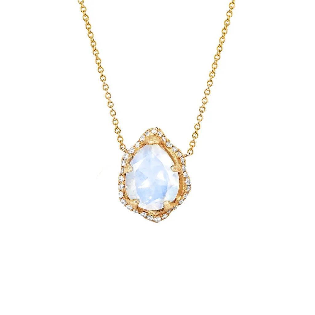 Baby Queen Water Drop Moonstone Necklace with Full Pavé Diamond Halo | Ready to Ship