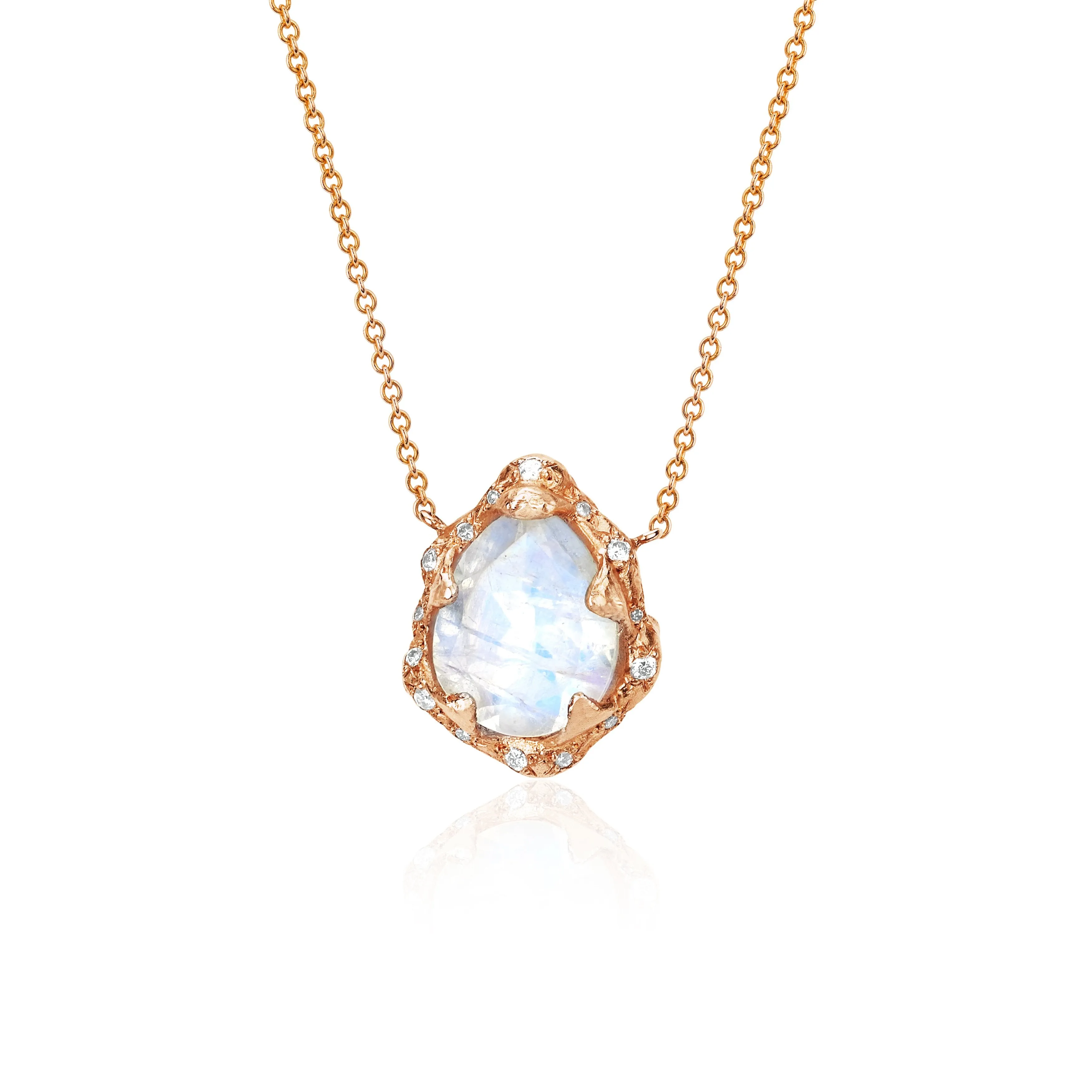 Baby Queen Water Drop Moonstone Necklace with Sprinkled Diamonds