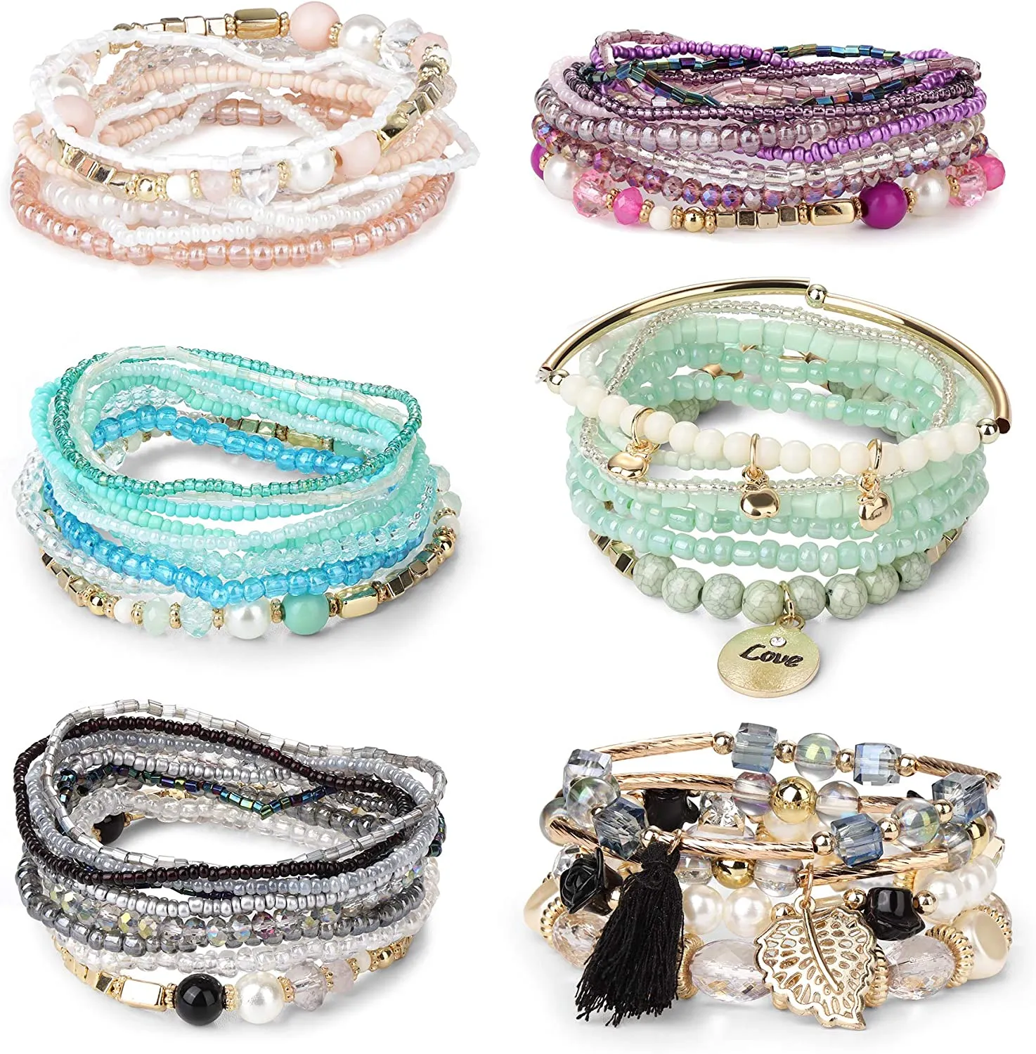 BerriesJam - Multicolor Bohemian Stackable Bead Bracelets