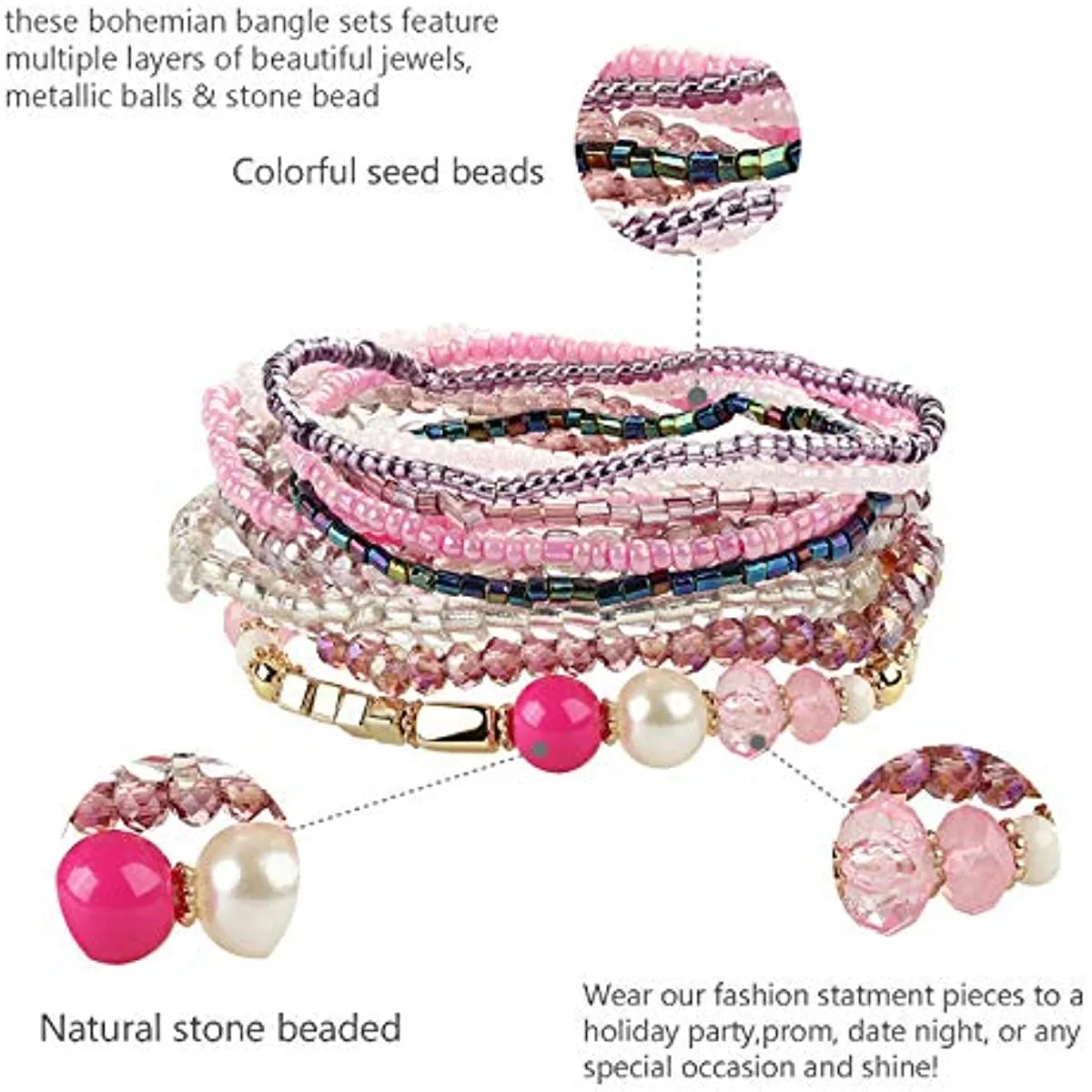 BerriesJam - Multicolor Bohemian Stackable Bead Bracelets