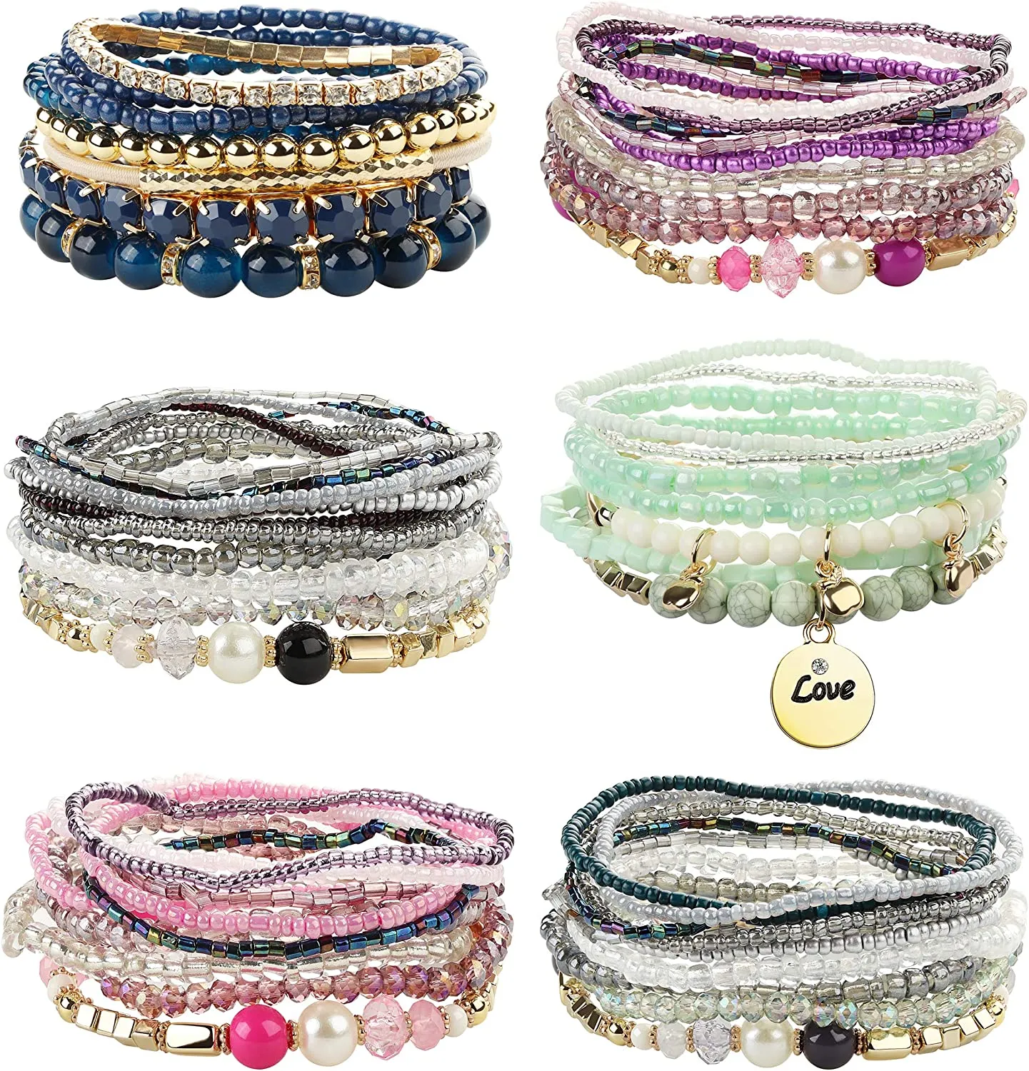 BerriesJam - Multicolor Bohemian Stackable Bead Bracelets