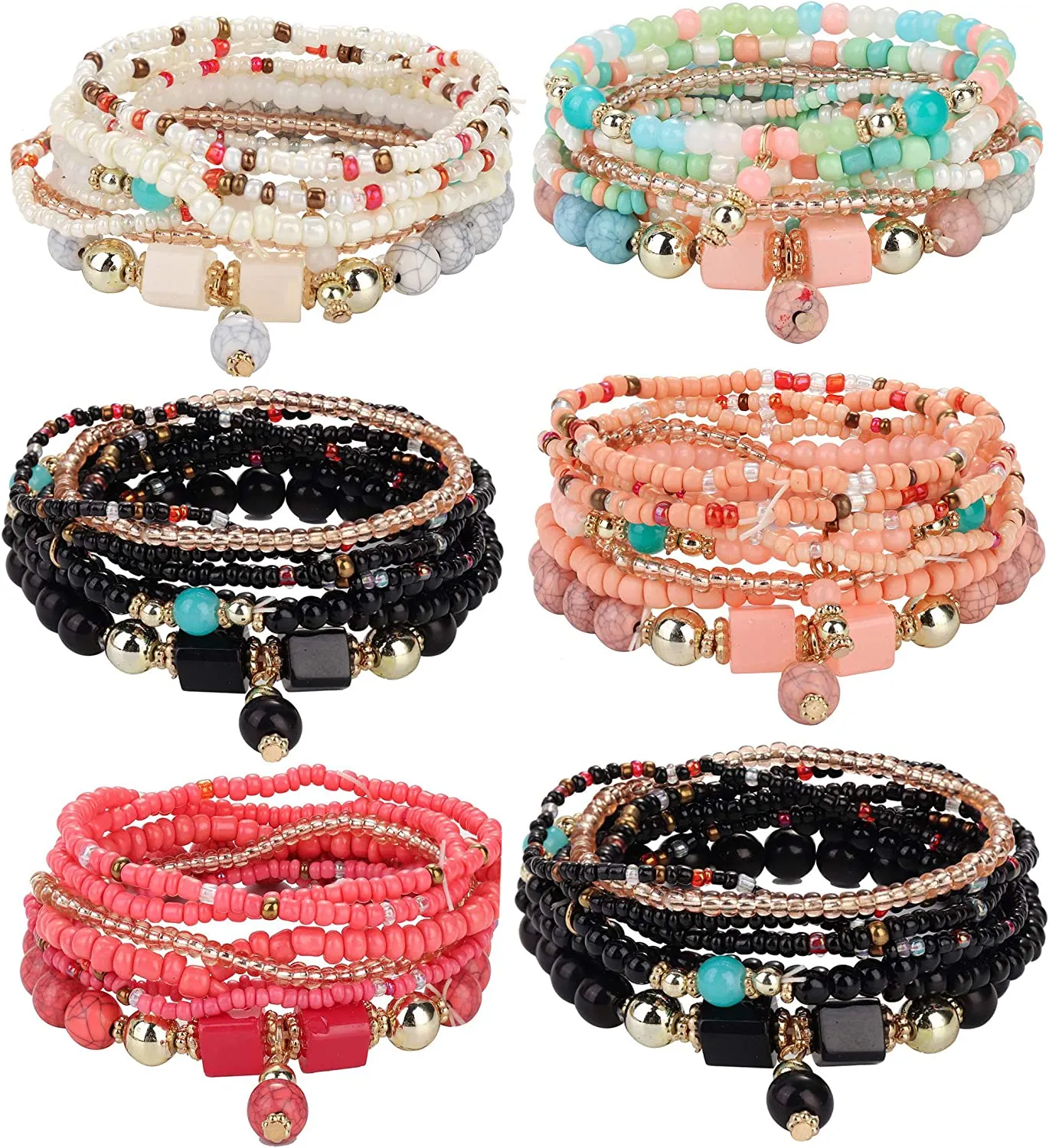 BerriesJam - Multicolor Bohemian Stackable Bead Bracelets