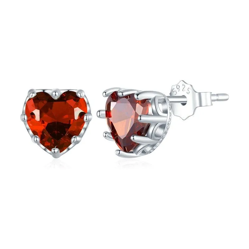 'Birthstone Hearts' CZ and Sterling Silver Stud Earrings