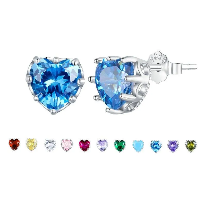 'Birthstone Hearts' CZ and Sterling Silver Stud Earrings