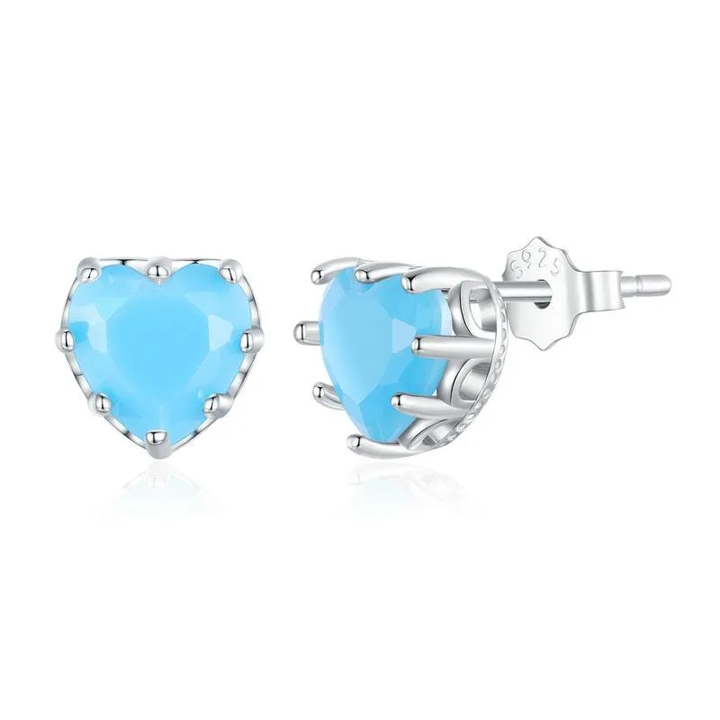 'Birthstone Hearts' CZ and Sterling Silver Stud Earrings