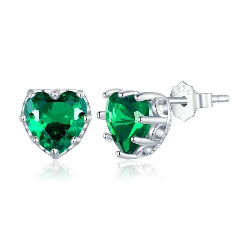 'Birthstone Hearts' CZ and Sterling Silver Stud Earrings