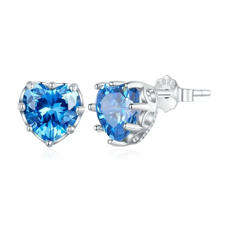 'Birthstone Hearts' CZ and Sterling Silver Stud Earrings