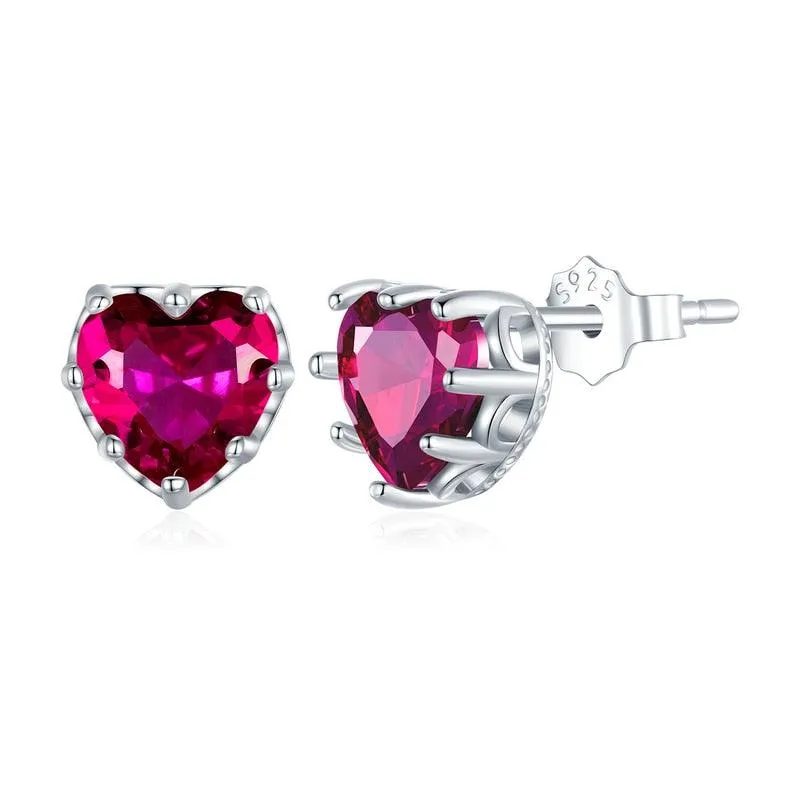 'Birthstone Hearts' CZ and Sterling Silver Stud Earrings