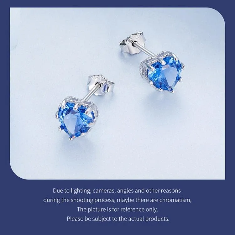 'Birthstone Hearts' CZ and Sterling Silver Stud Earrings