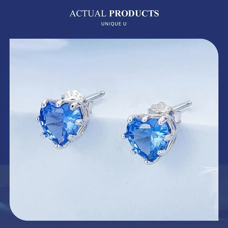 'Birthstone Hearts' CZ and Sterling Silver Stud Earrings