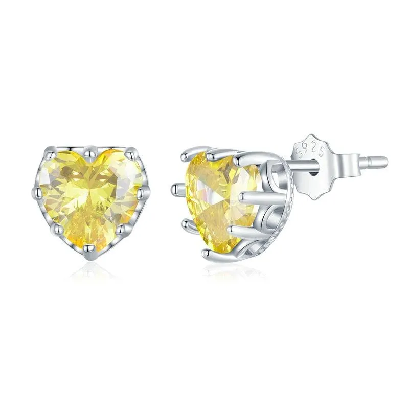 'Birthstone Hearts' CZ and Sterling Silver Stud Earrings