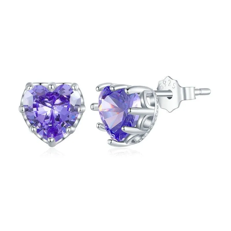 'Birthstone Hearts' CZ and Sterling Silver Stud Earrings