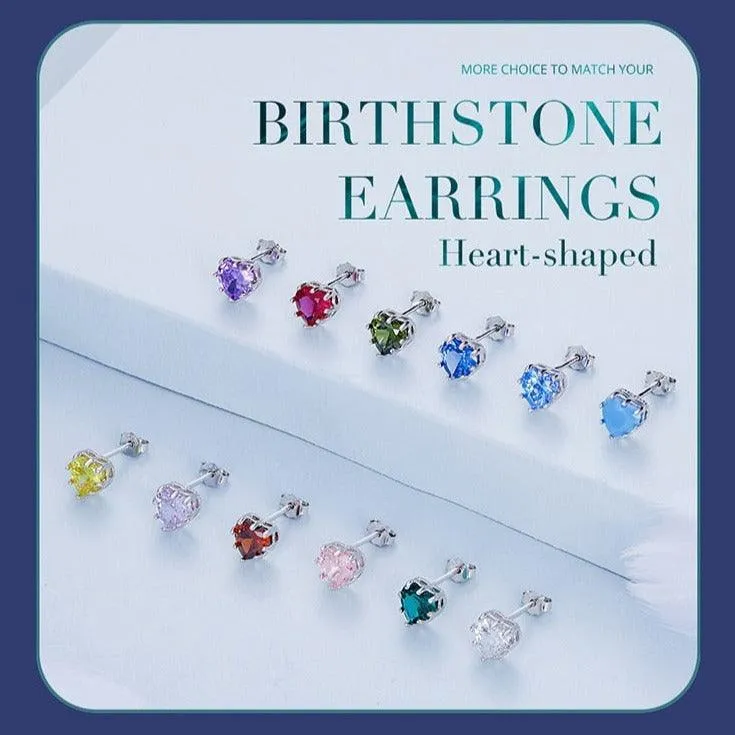 'Birthstone Hearts' CZ and Sterling Silver Stud Earrings