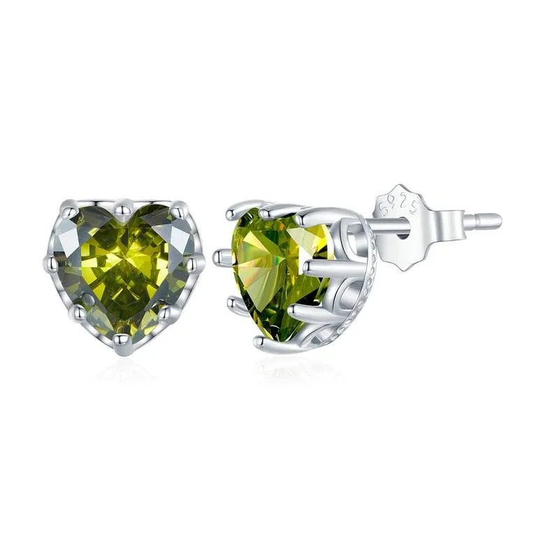 'Birthstone Hearts' CZ and Sterling Silver Stud Earrings