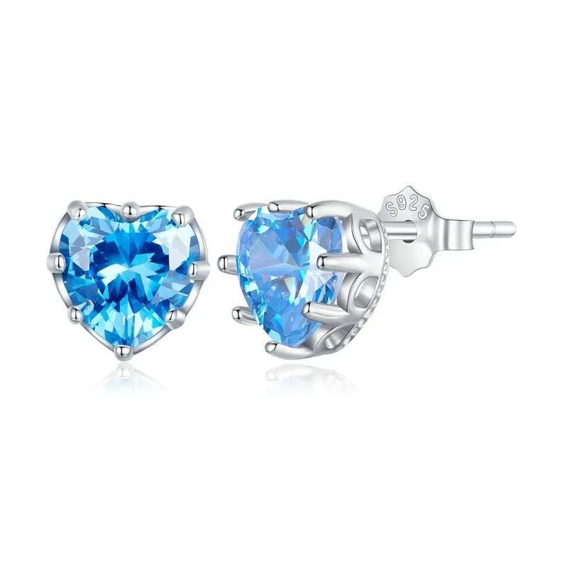 'Birthstone Hearts' CZ and Sterling Silver Stud Earrings