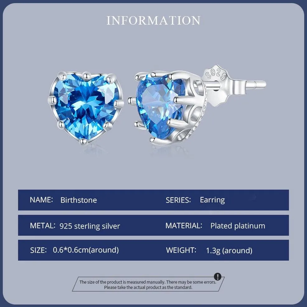 'Birthstone Hearts' CZ and Sterling Silver Stud Earrings