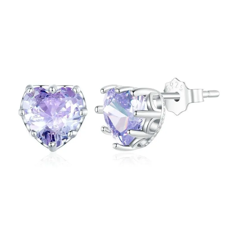 'Birthstone Hearts' CZ and Sterling Silver Stud Earrings