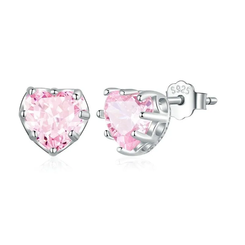 'Birthstone Hearts' CZ and Sterling Silver Stud Earrings