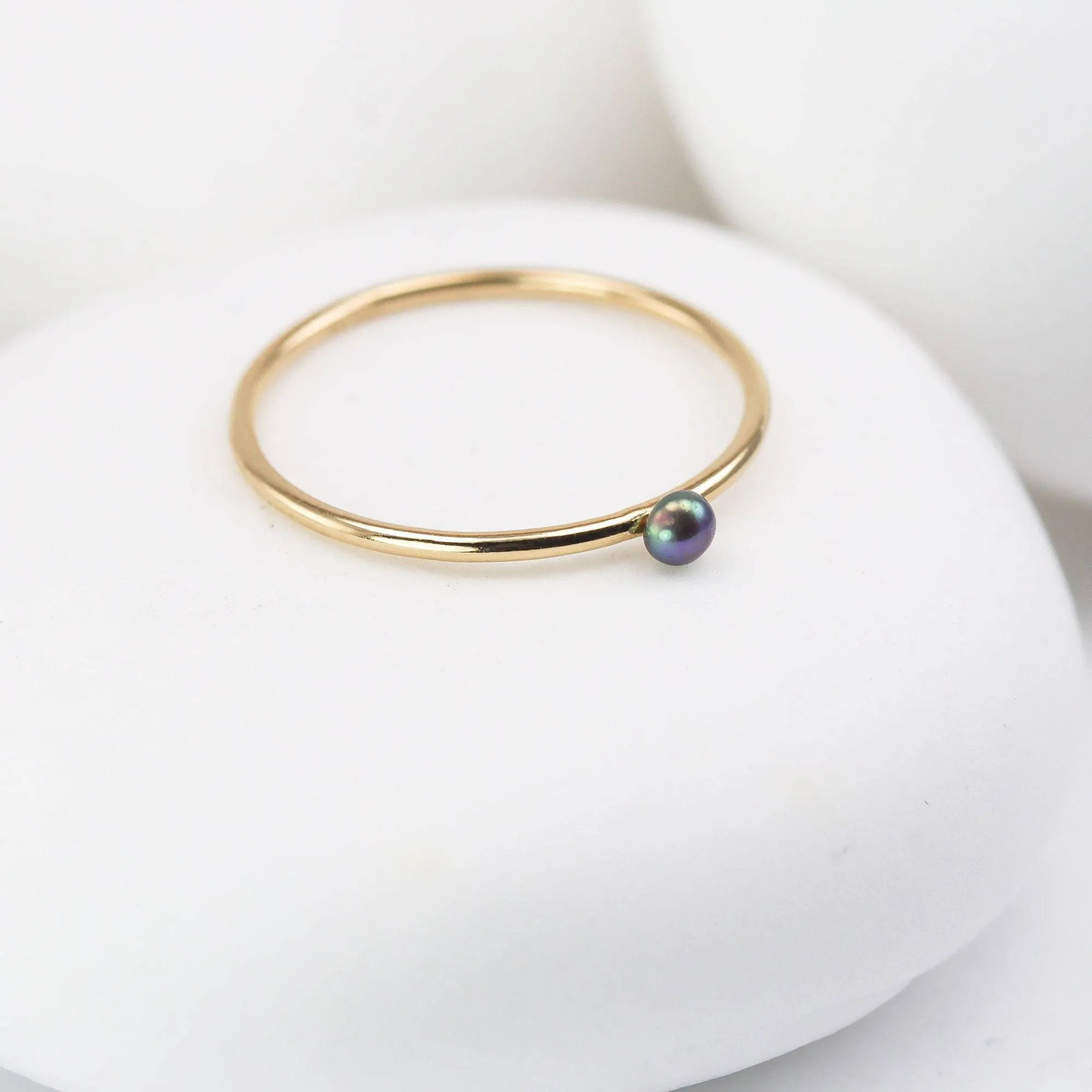 Black Mini Pearl Stacking Ring