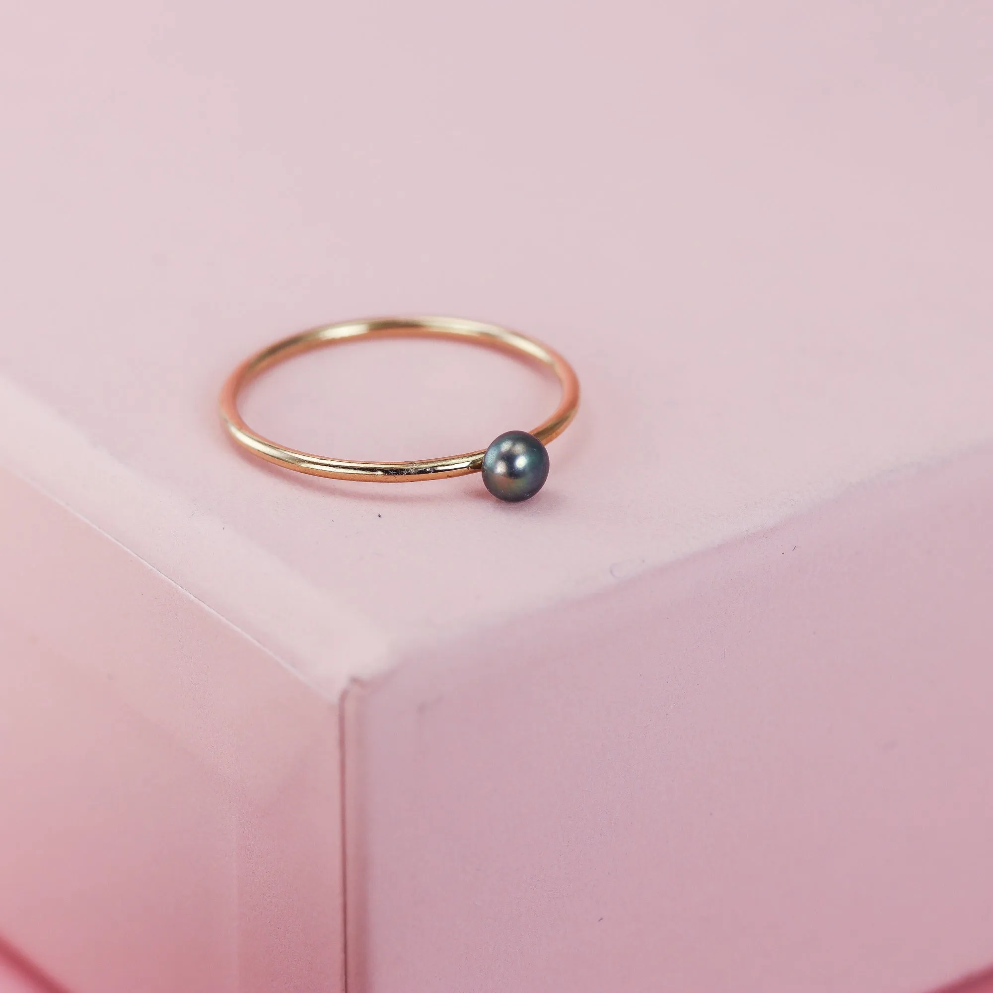 Black Mini Pearl Stacking Ring