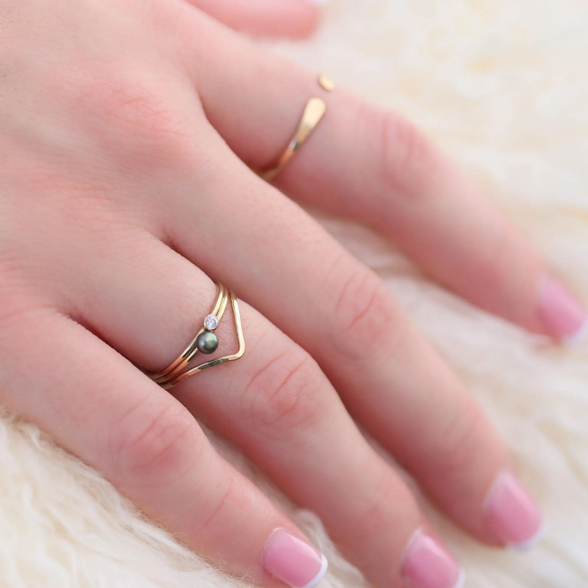 Black Mini Pearl Stacking Ring