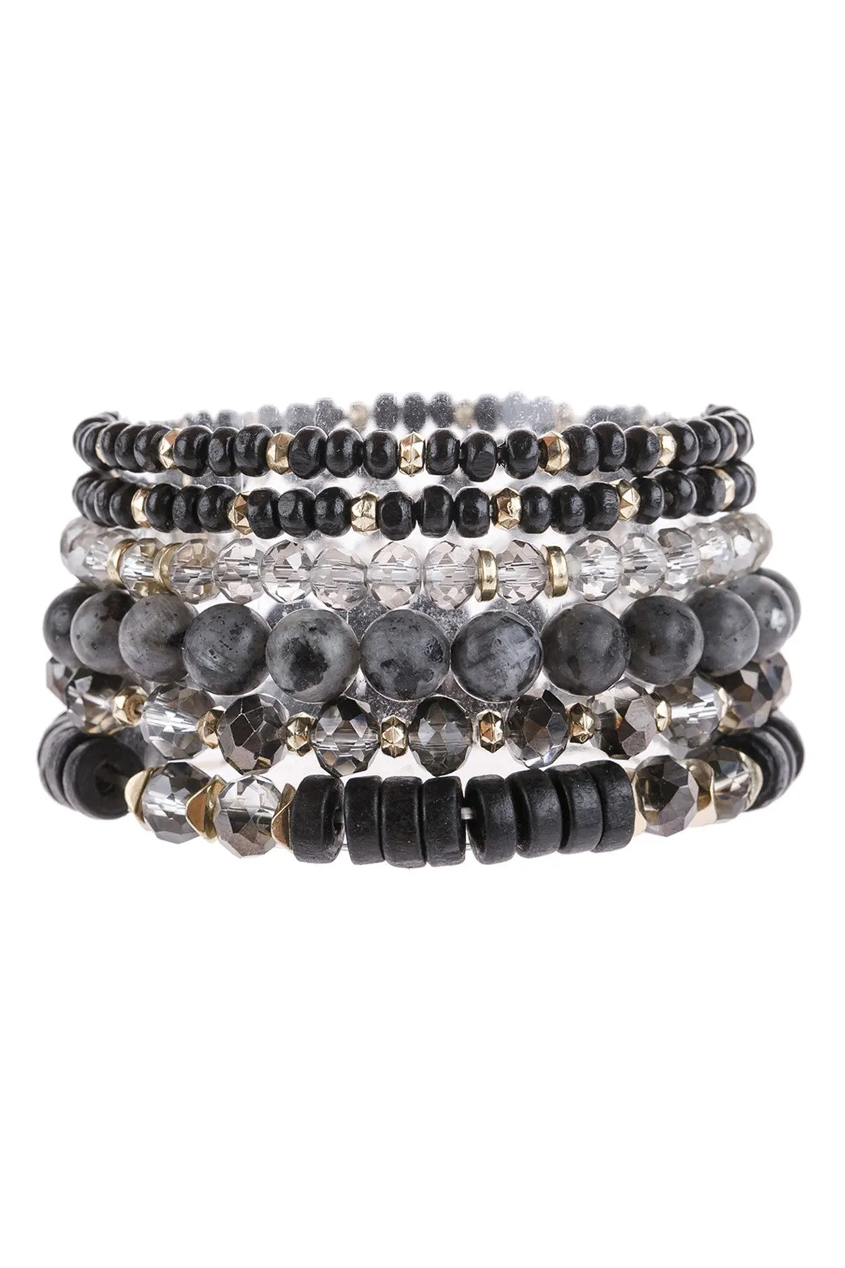 Black Mix Stackable Charm Bracelet - Pack of 6