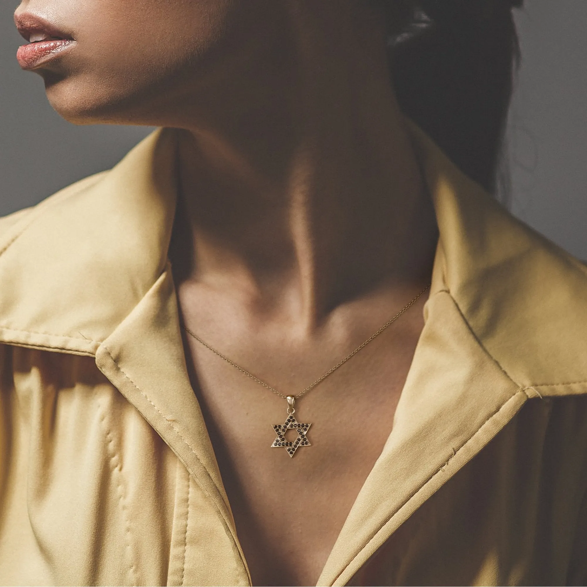 Black Star Natural Black Diamond Alternative Pendant with a Yellow Necklace