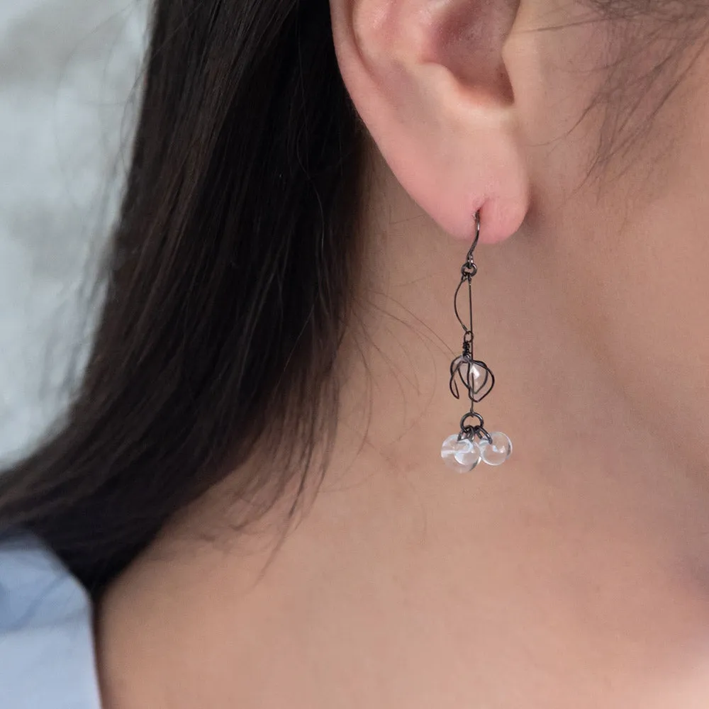 Black Wire Flower Cluster Drop Earrings