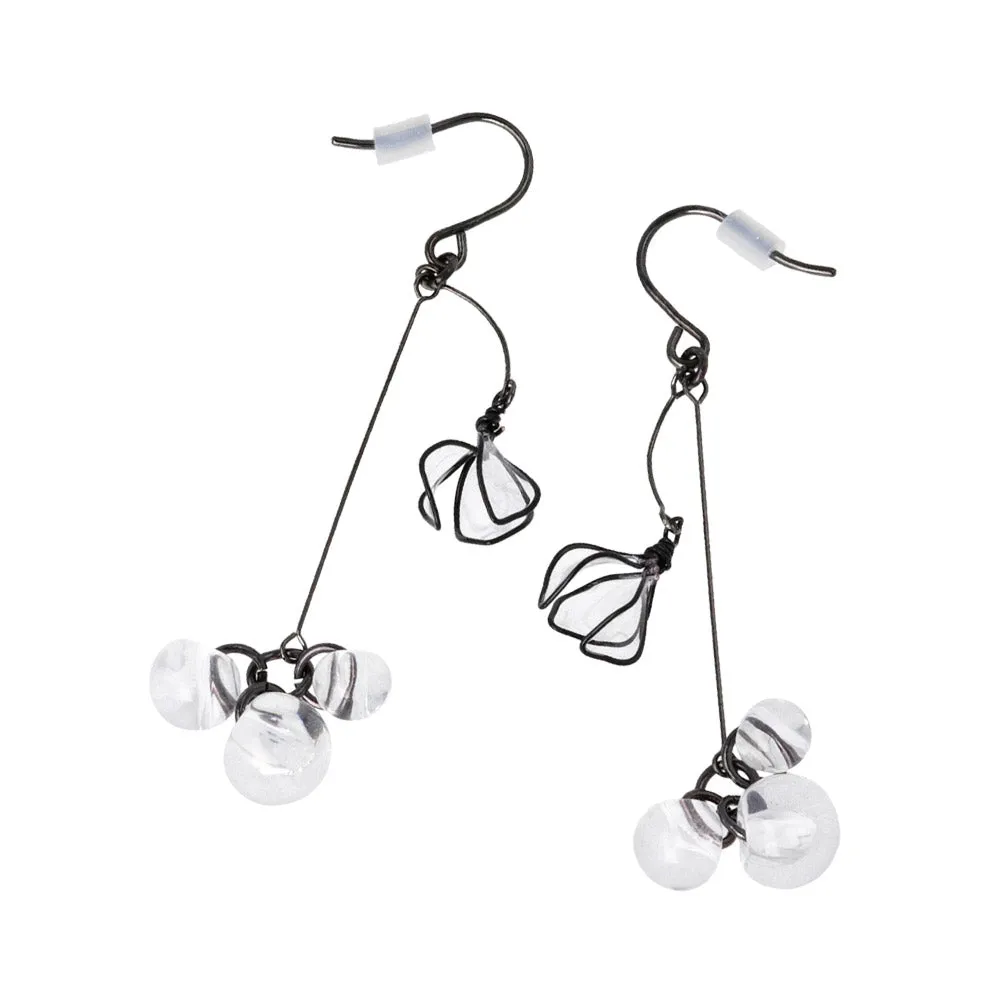 Black Wire Flower Cluster Drop Earrings