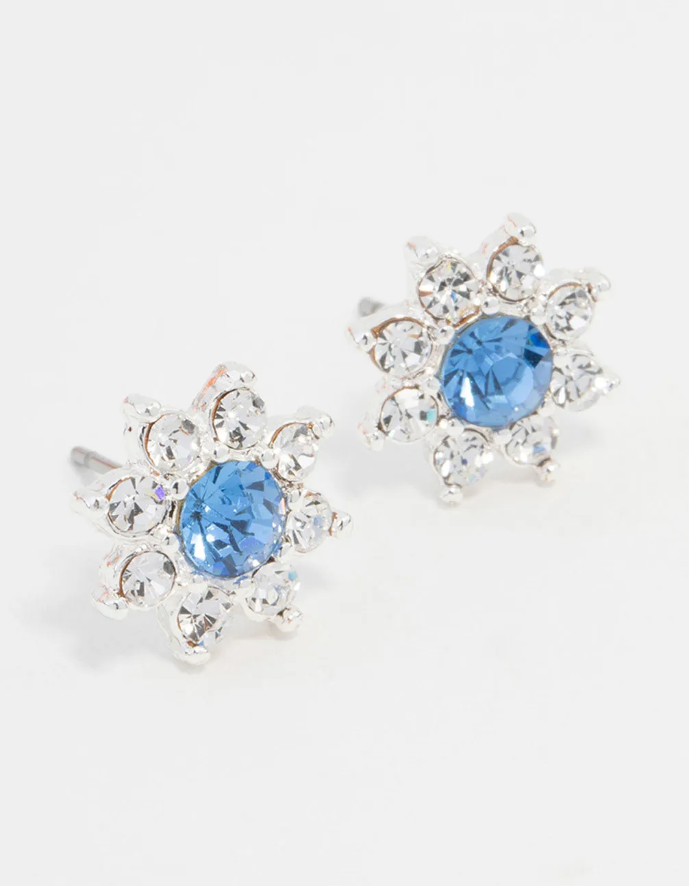 Blue Bohemia Czech Crystal Flower Halo Gold Stud Earrings