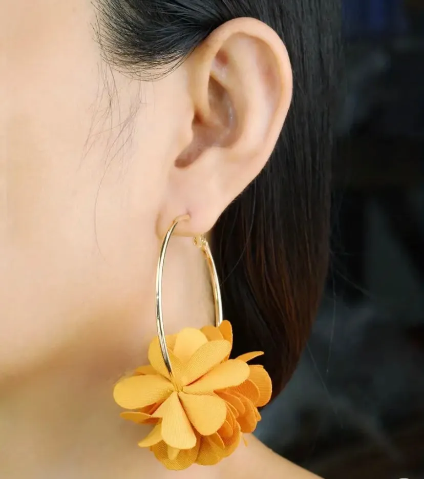 Blue Chic Fabric Flower Hoop Earrings