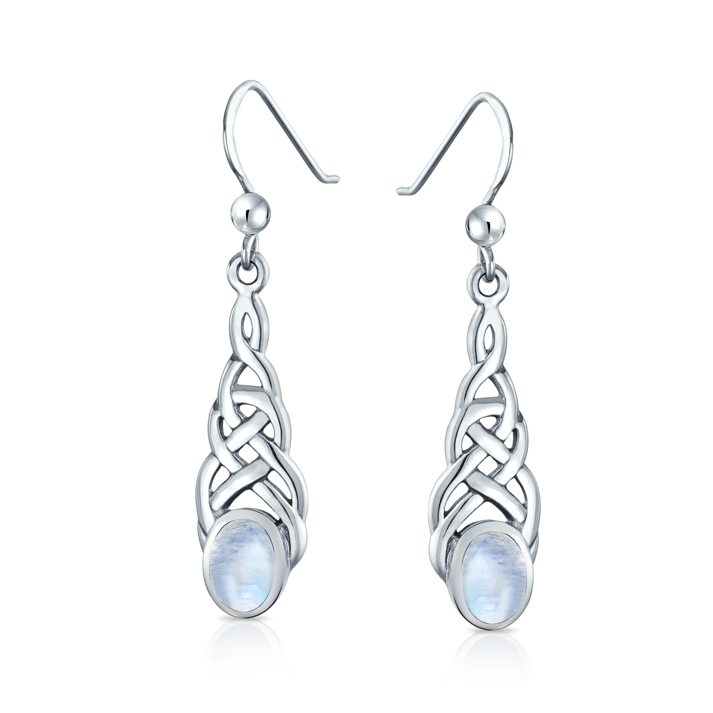 Blue Topaz Amethyst Moonstone Celtic Knot Dangle Earrings in Sterling Silver