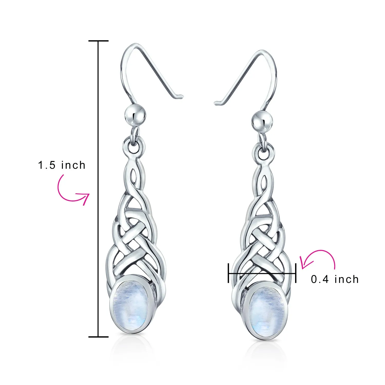 Blue Topaz Amethyst Moonstone Celtic Knot Dangle Earrings in Sterling Silver