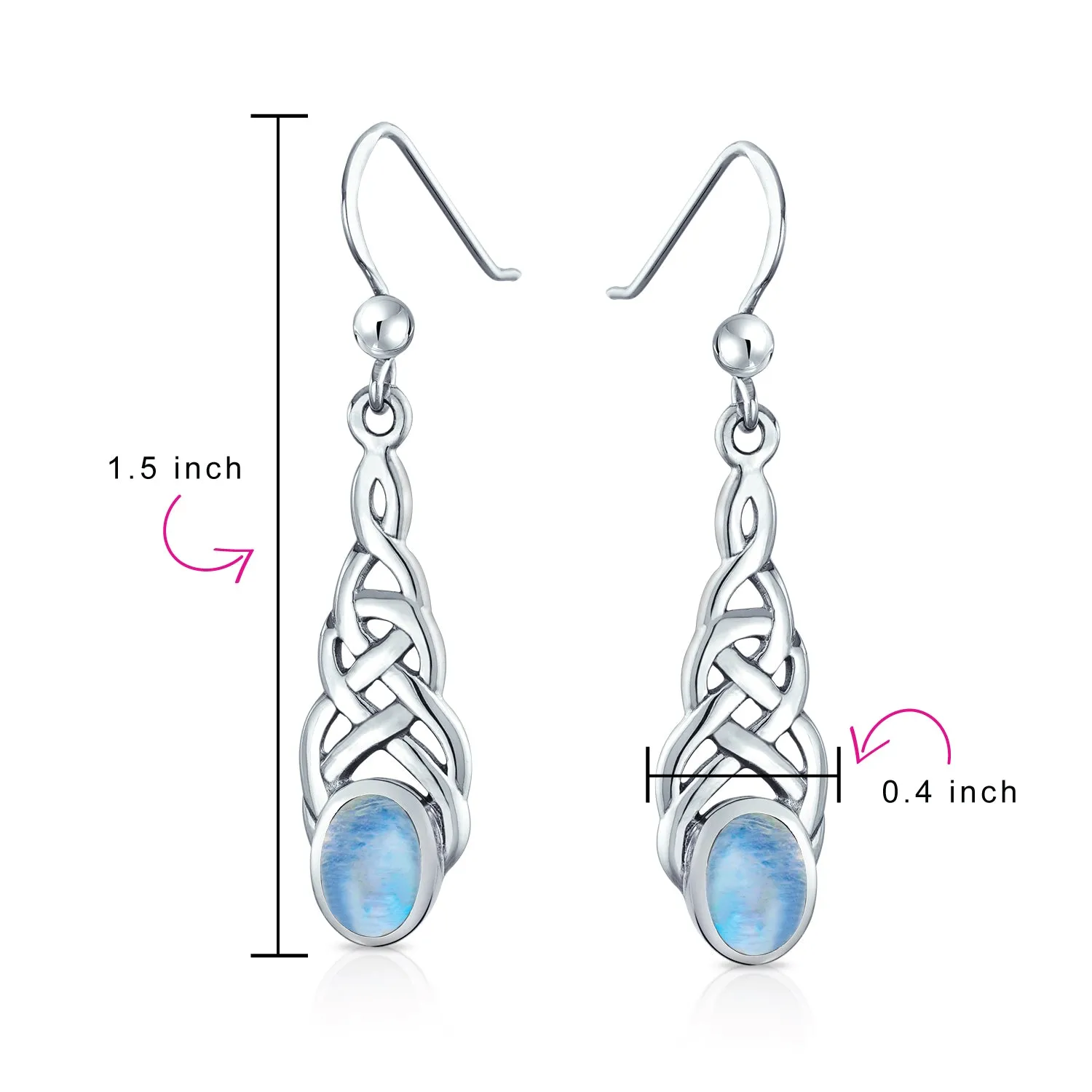 Blue Topaz Amethyst Moonstone Celtic Knot Dangle Earrings in Sterling Silver