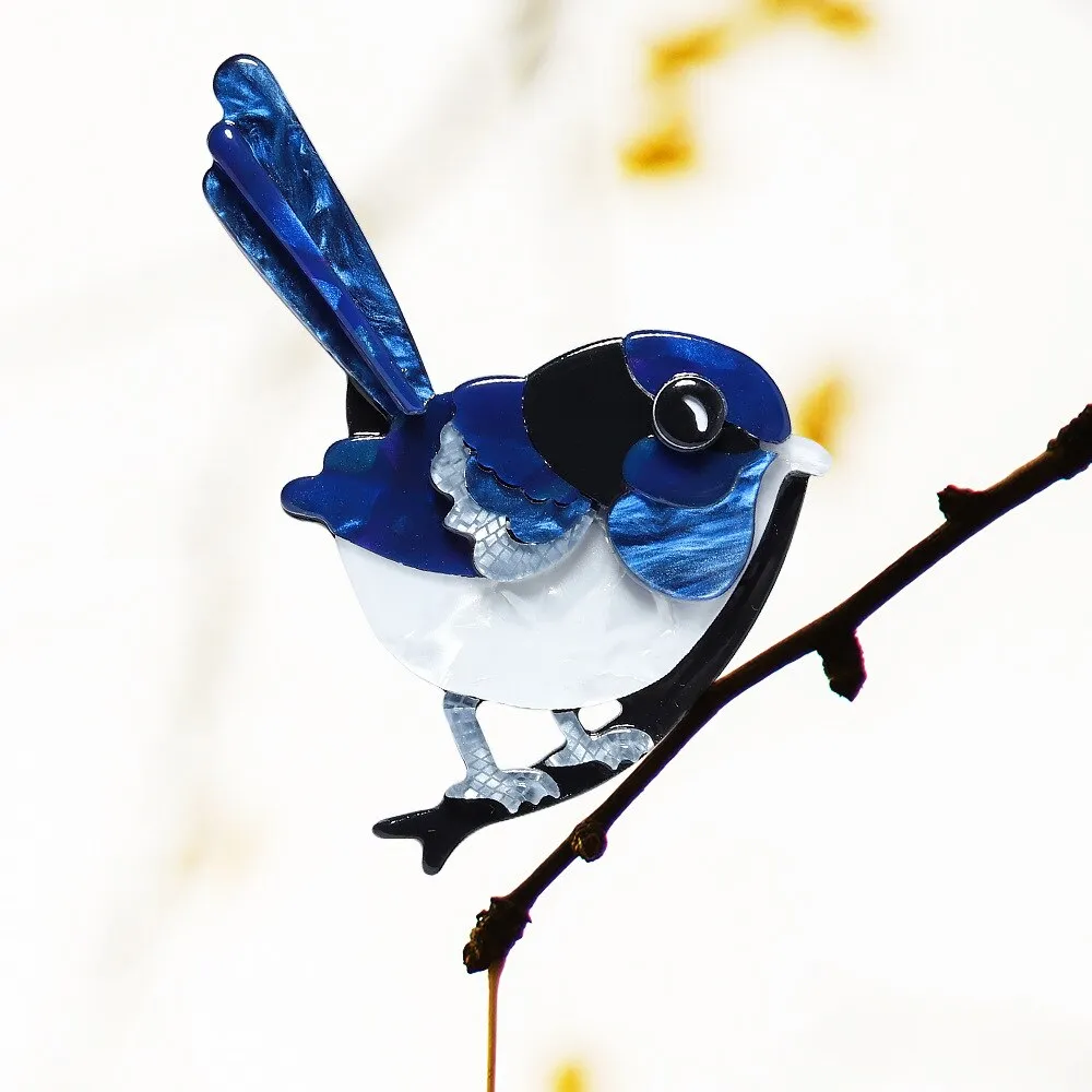 Blue Wren Acrylic Brooch