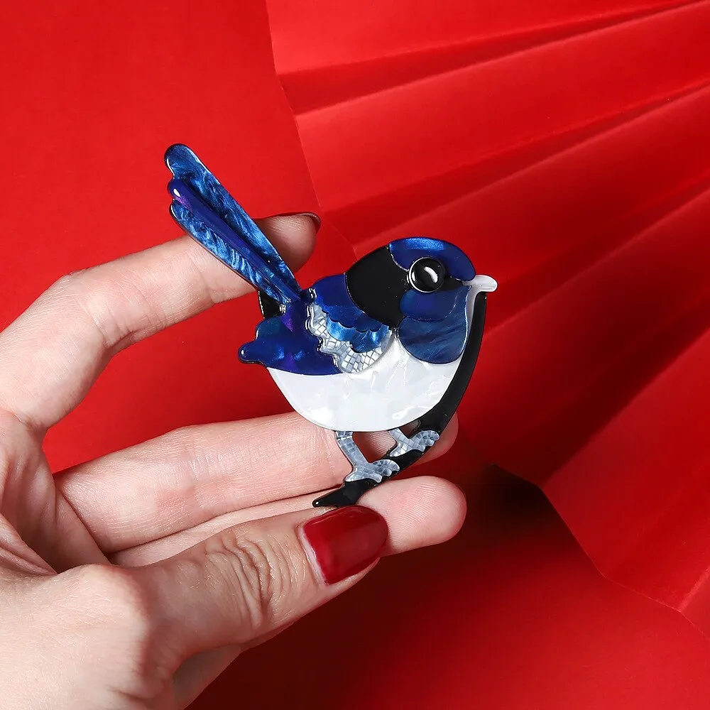 Blue Wren Acrylic Brooch