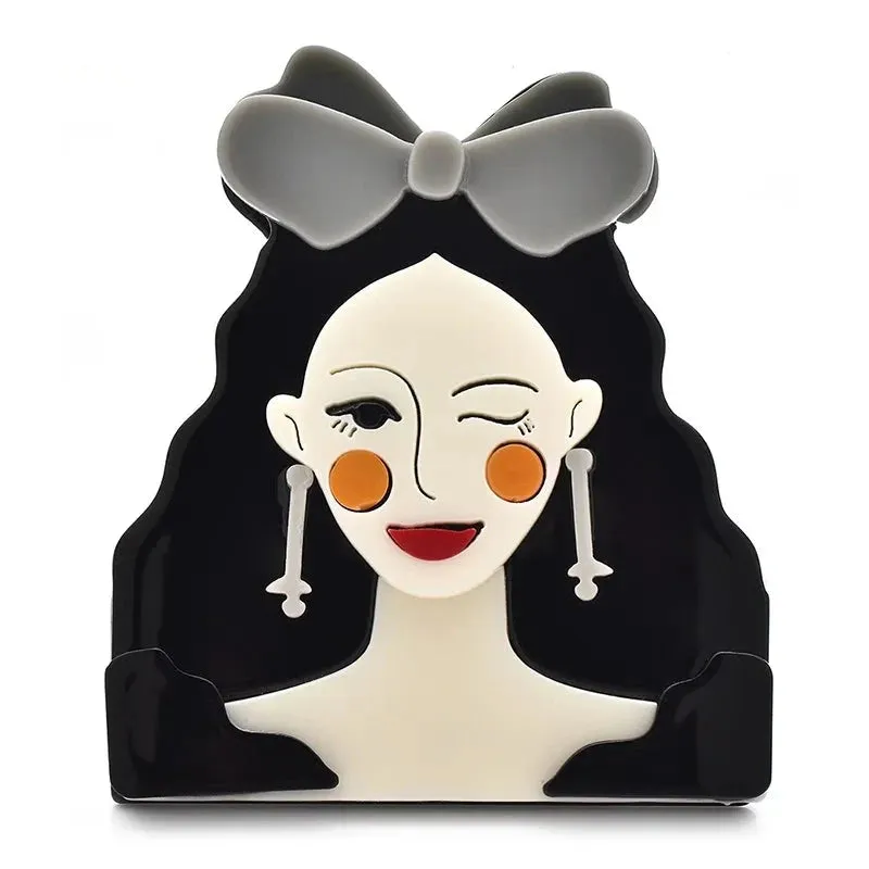 Bowknot Winking Lady Acrylic Brooch