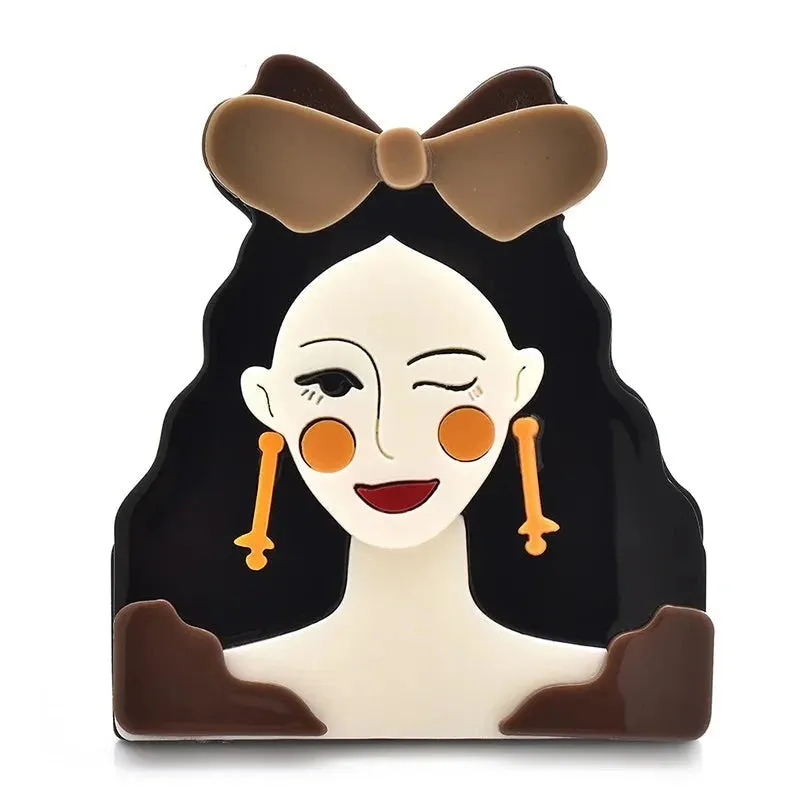 Bowknot Winking Lady Acrylic Brooch