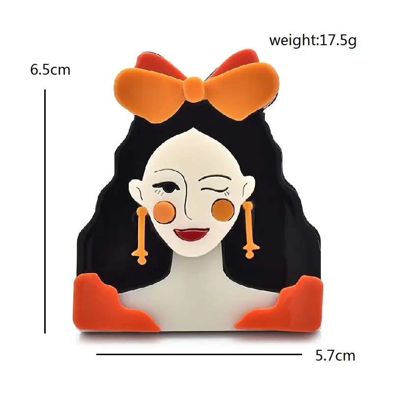 Bowknot Winking Lady Acrylic Brooch