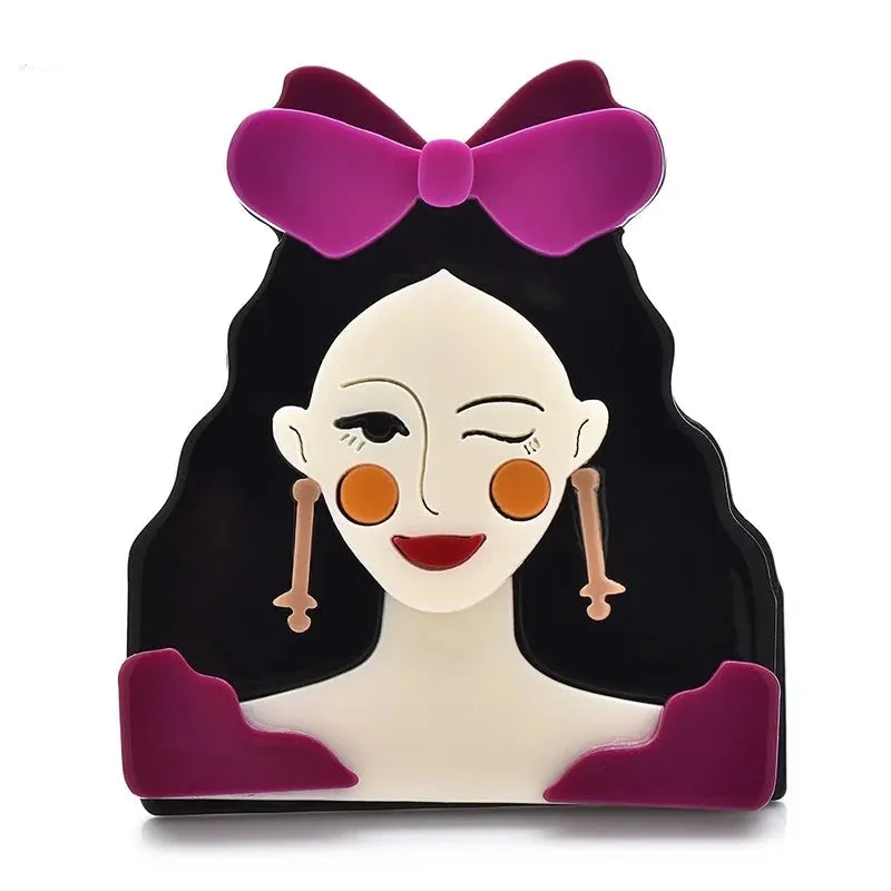 Bowknot Winking Lady Acrylic Brooch