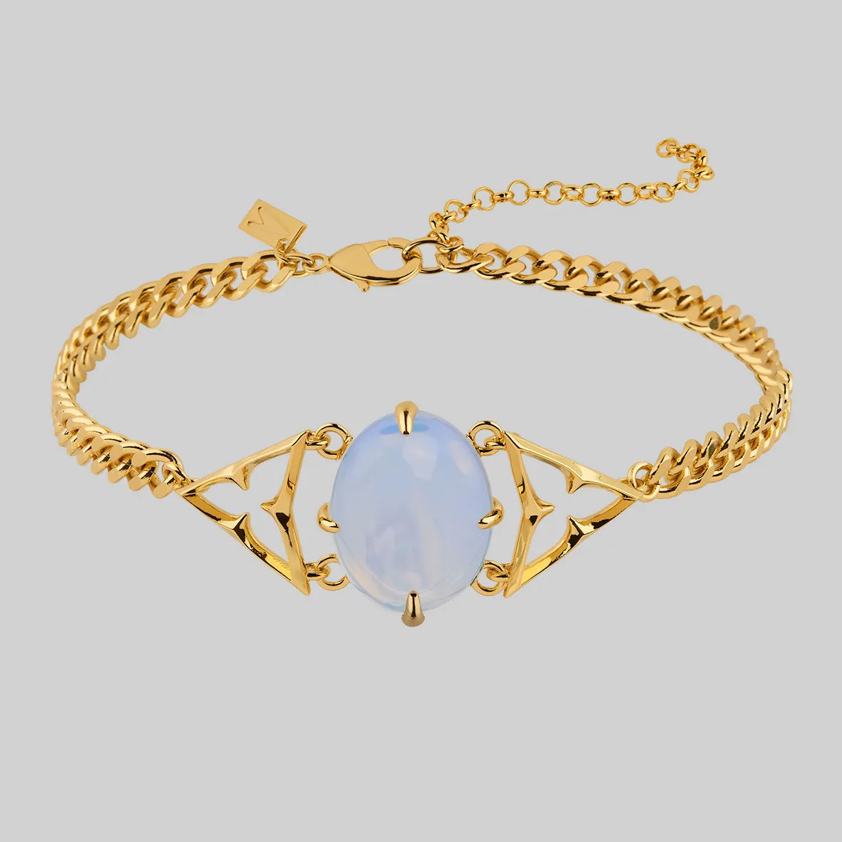 CENTAURUS. Gothic Trefoil Opalite Choker - Gold