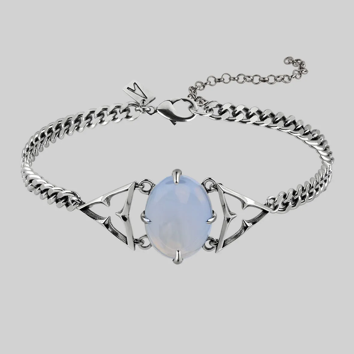 CENTAURUS. Gothic Trefoil Opalite Choker - Silver