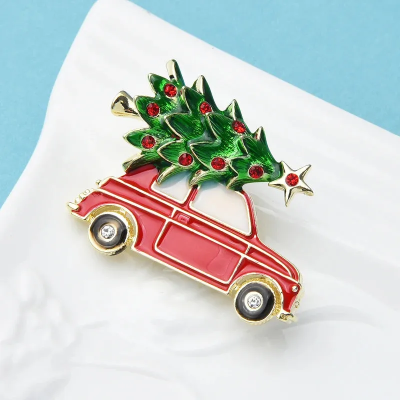 Christmas Tree on a Car Enamel Brooch