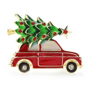 Christmas Tree on a Car Enamel Brooch