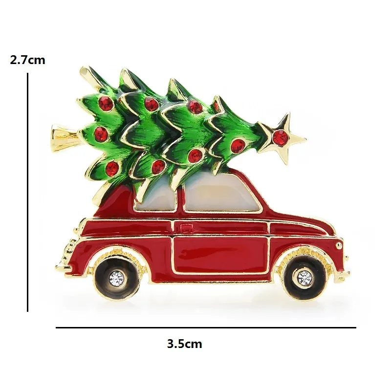 Christmas Tree on a Car Enamel Brooch