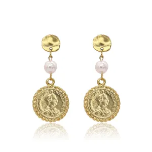 Coin and Pearl Linear Drop Earrings