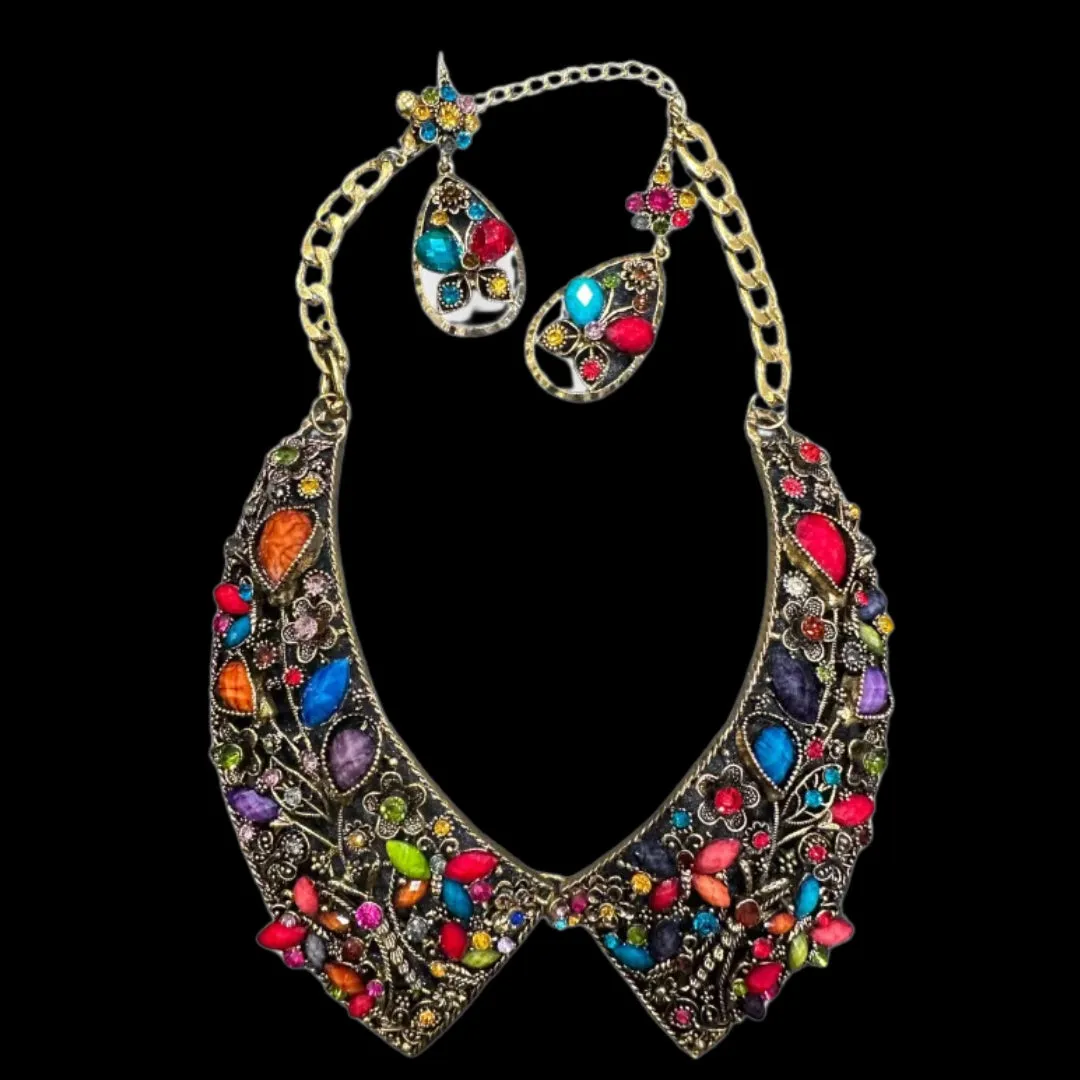 COLORFUL DROPS GOLD NECKLACE SET