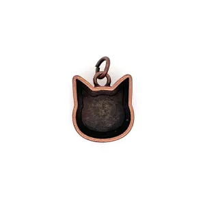 Copper Cat Head Deep Closed Bezel Charm