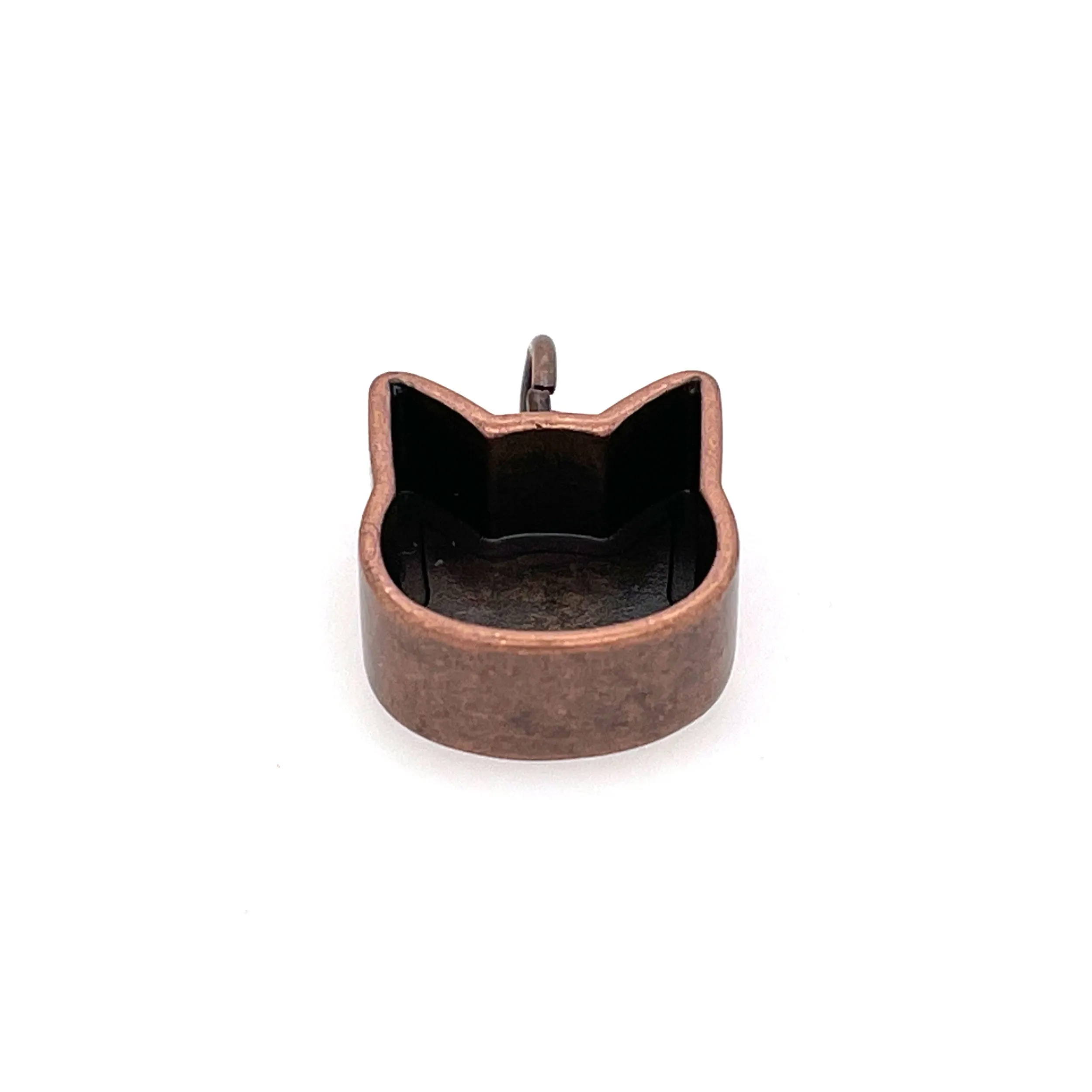 Copper Cat Head Deep Closed Bezel Charm