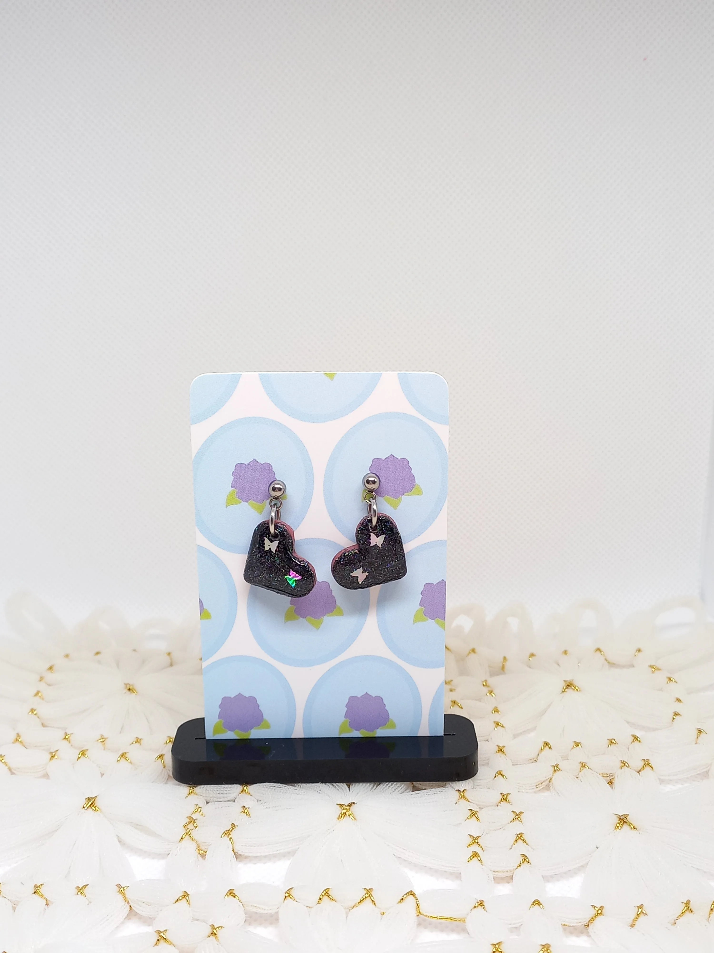 Dark Blue Glittery Heart Earrings | Sparkles Collection